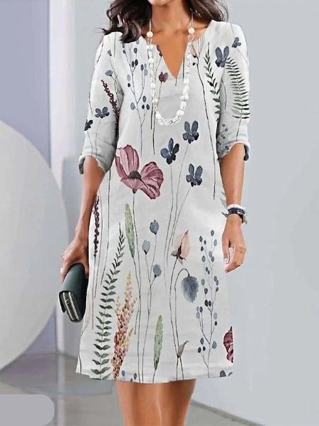 Alvera | Women's Round Neck Short Sleeve Midi Dress in Off white