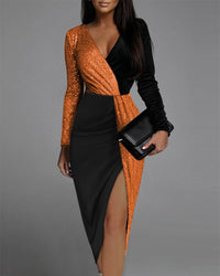 Alvina | Women's V-Neck Bodycon Evening Dress in Orange