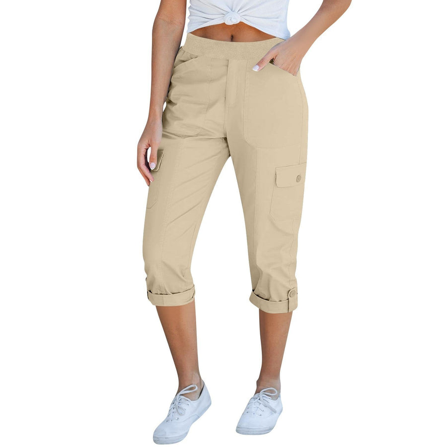 Amabel | Women's Elastic Waist Pockets Pants – Dress Pants in Apricot
