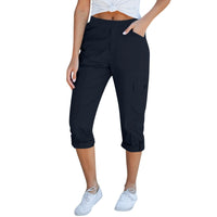 Amabel | Women's Elastic Waist Pockets Pants – Dress Pants in Dark Blue