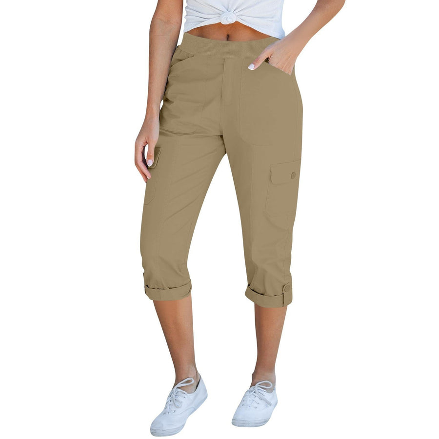 Amabel | Women's Elastic Waist Pockets Pants – Dress Pants in Khaki