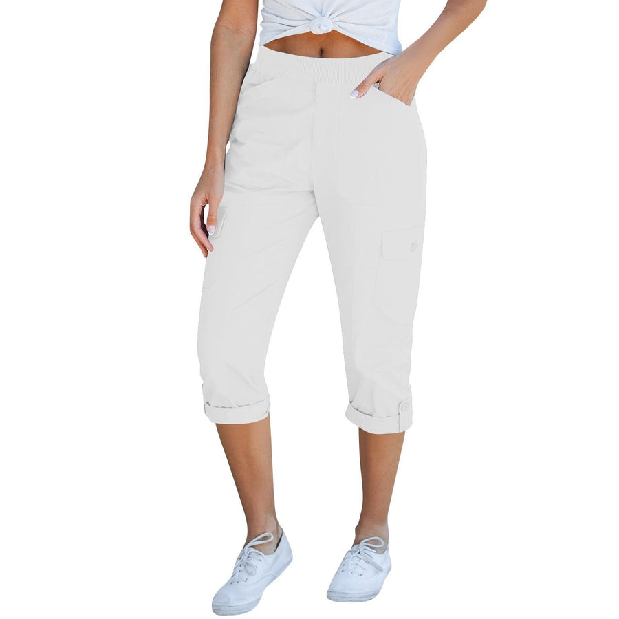 Amabel | Women's Elastic Waist Pockets Pants – Dress Pants in White