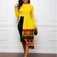 Amabel | Women's Asymmetric Modern Dress – Casual Dress in Black Yellow