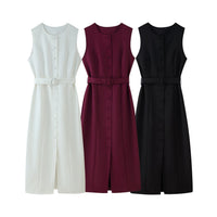 Amalia | Women's Waist Belt Sleeveless Belted Wrap Dress