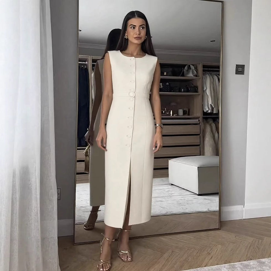 Amalia | Women's Waist Belt Sleeveless Belted Wrap Dress