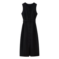 Amalia | Women's Waist Belt Sleeveless Belted Wrap Dress in Black
