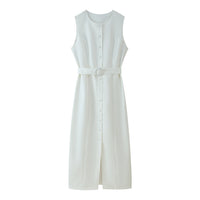 Amalia | Women's Waist Belt Sleeveless Belted Wrap Dress in White