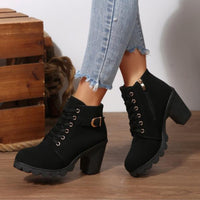 Amalia | Women's Lace Up Ankle Block Heel Boots in Black
