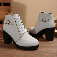 Amalia | Women's Lace Up Ankle Block Heel Boots in Gray