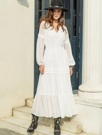 Amalia | Women's V-Neck Boho Maxi Dress in White