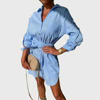 Amalthea | Women's Long Sleeve Shirt Dress in Light Blue