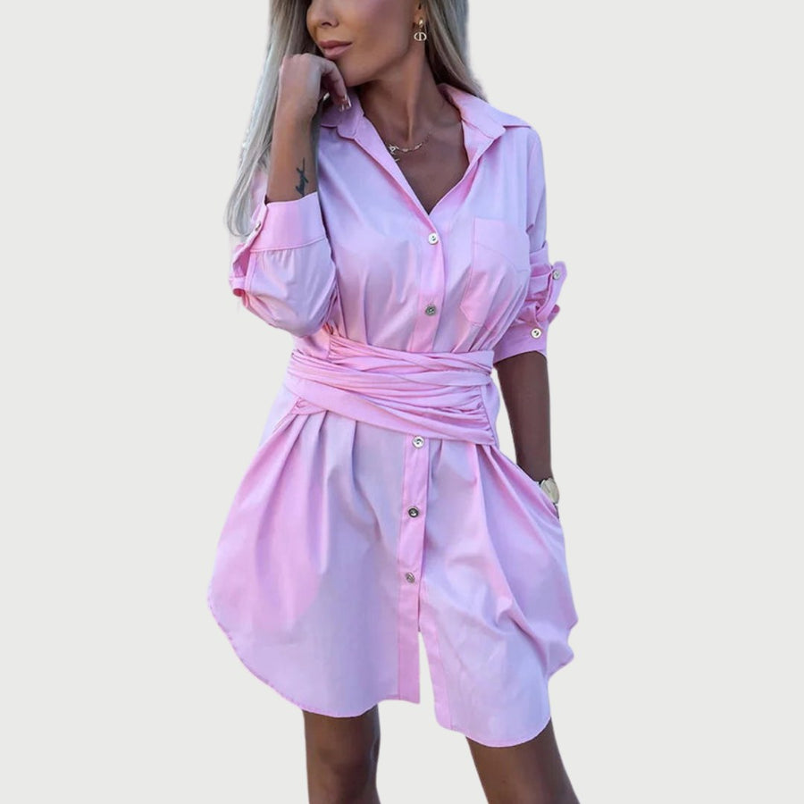 Amalthea | Women's Long Sleeve Shirt Dress in Pink