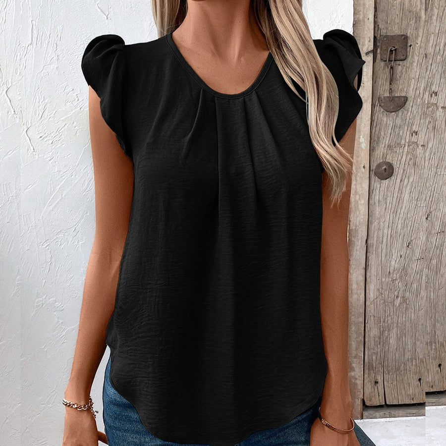 Amandine | Women's V-Neck Puff Sleeve Elegant Top in Black