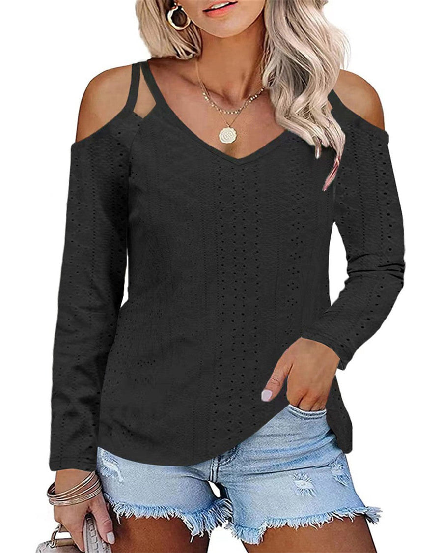 Amara | Women's V-Neck Boho Top in Black
