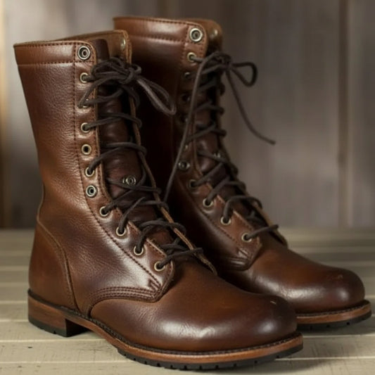 Amara | Women's Lace-Up Mid-Calf Design Boots in Dark Brown