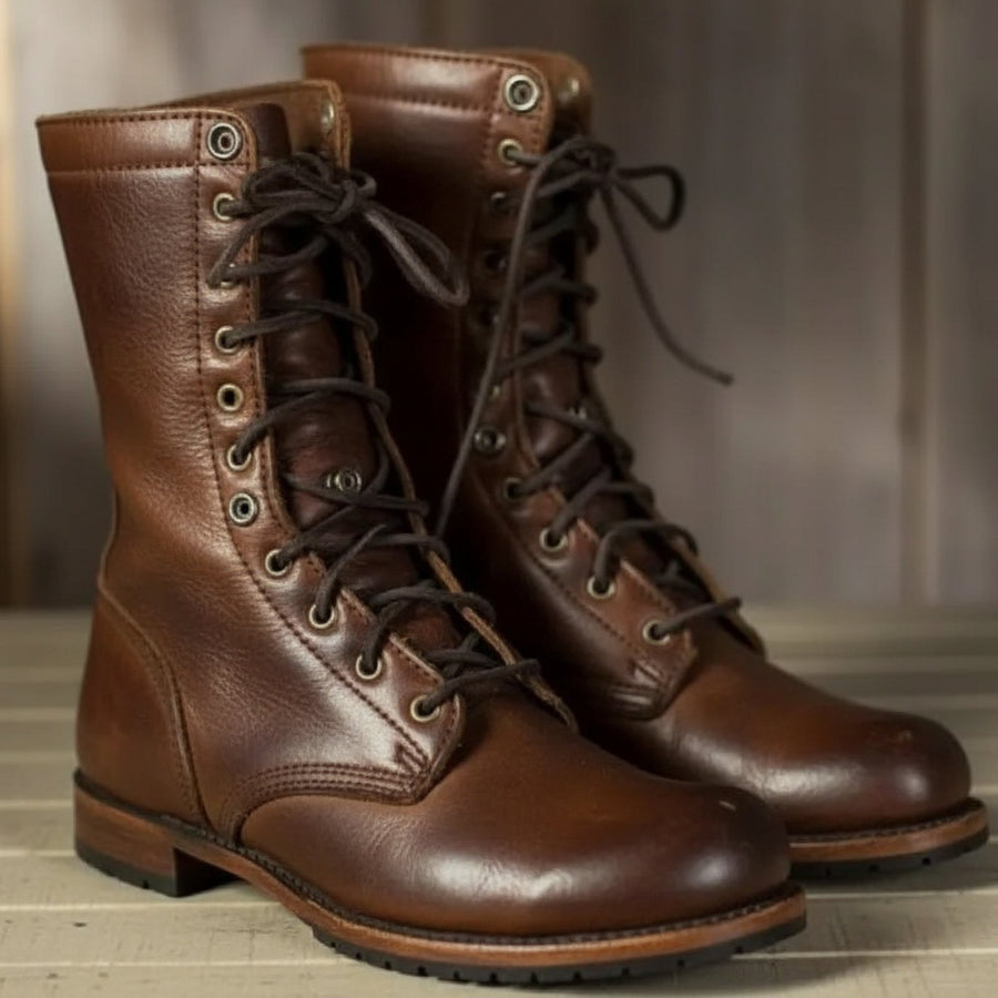 Amara | Women's Lace-Up Mid-Calf Design Boots in Dark Brown