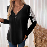 Amarante | Women's Zip Lace Elegant Top in Black
