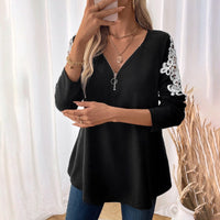 Amarante | Women's Zip Lace Elegant Top in Black