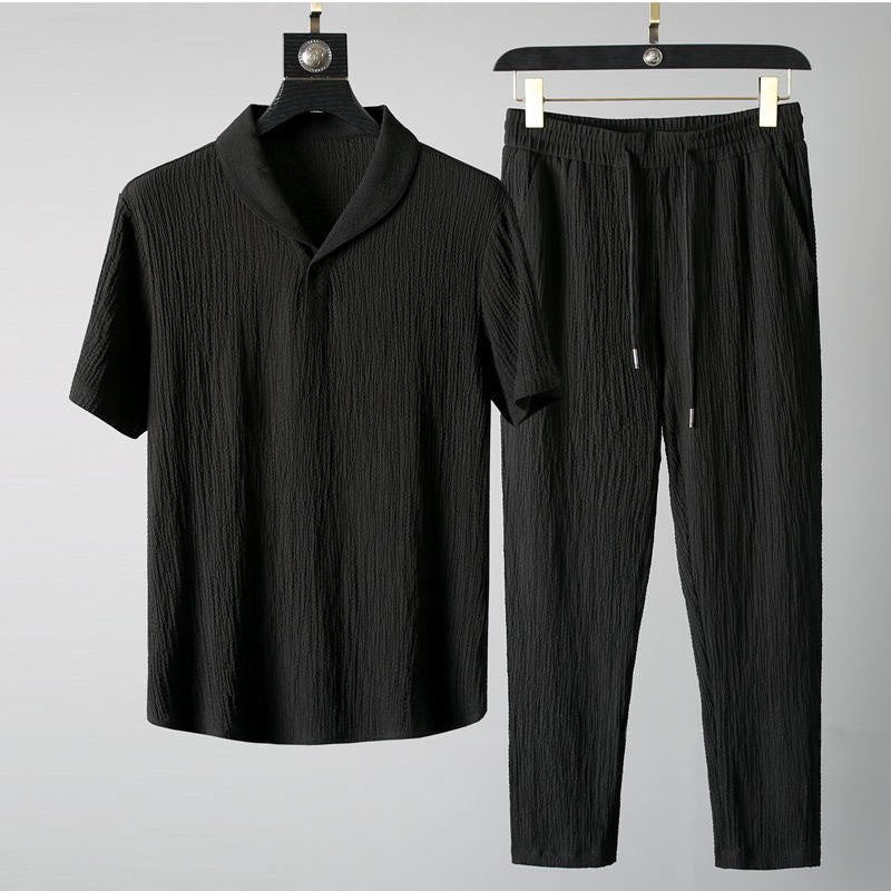 Amaryllis | Women's Elastic Waist Textured Short Sleeve Casual Shirt in Black