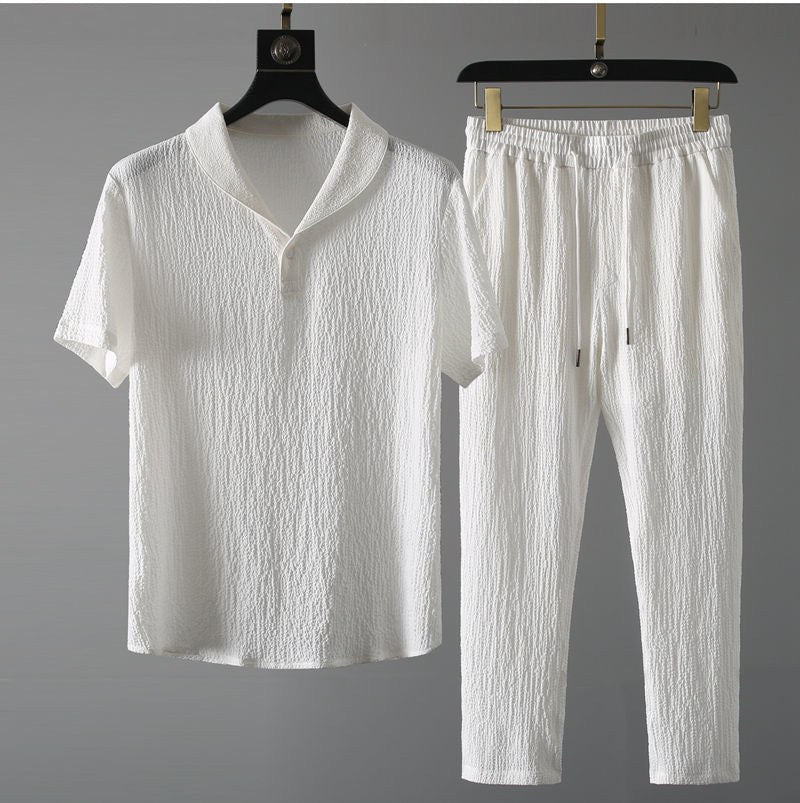 Amaryllis | Women's Elastic Waist Textured Short Sleeve Casual Shirt in White