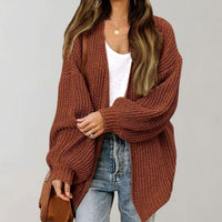 Amber | Women's Relaxed Fit Oversized Knit Open Front Cardigan Sweater in Coffee