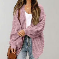 Amber | Women's Relaxed Fit Oversized Knit Open Front Cardigan Sweater in Pink