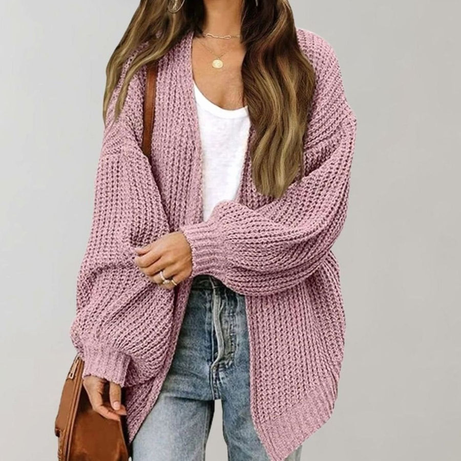 Amber | Women's Relaxed Fit Oversized Knit Open Front Cardigan Sweater in Pink