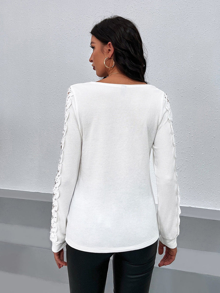 Ambrosia | Women's V-Neck Lace Elegant Top in White