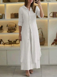 Ambrosine | Women's Long Sleeve Button-Front Shirt Dress in White