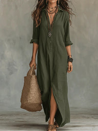 Amedee | Women's Long Sleeve Button-Front Shirt Dress in Green
