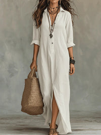 Amedee | Women's Long Sleeve Button-Front Shirt Dress in White