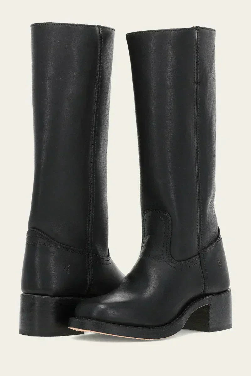 Amelie | Women's Mid Calf Block Heel With Closed Toe Boots in Black
