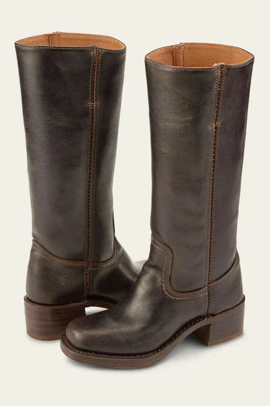 Amelie | Women's Mid Calf Block Heel With Closed Toe Boots in Brown