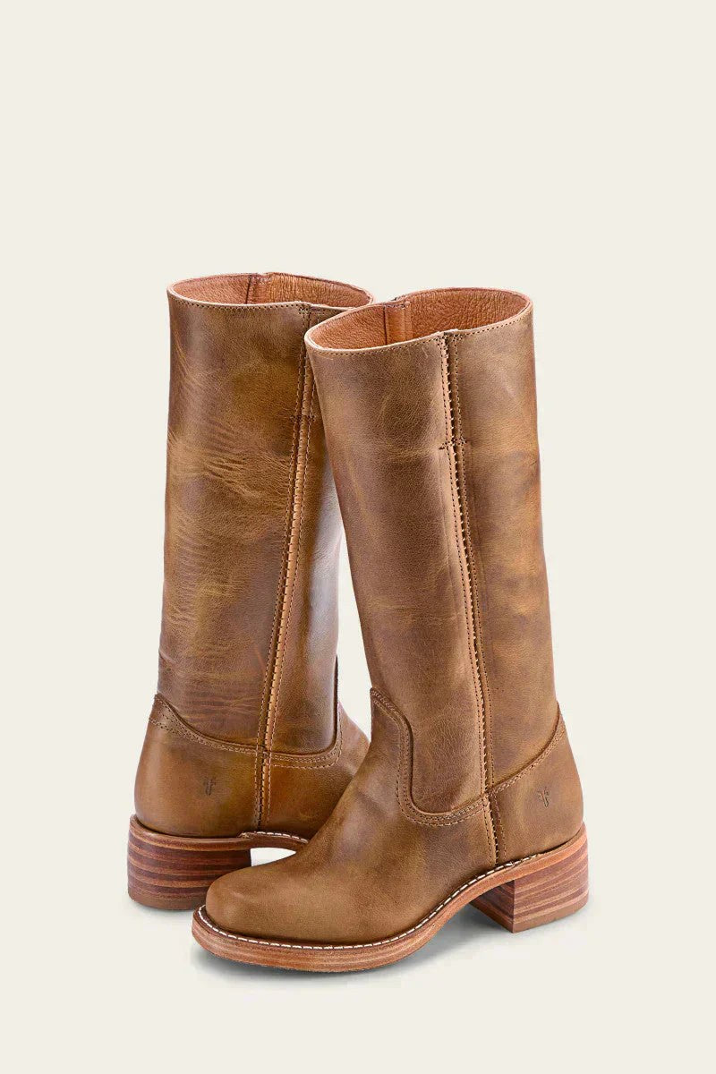 Amelie | Women's Mid Calf Block Heel With Closed Toe Boots in Khaki