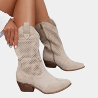 Amina | Women's Mid Calf Block Heel With Perforated Shaft Boots