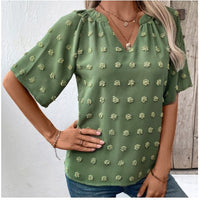 Aminta | Women's Floral Print Textured Elegant Top in Green