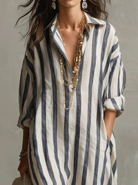 Amity | Women's Maxi V-Neck Striped Shirt Dress