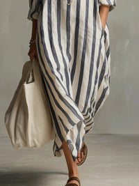Amity | Women's Maxi V-Neck Striped Shirt Dress