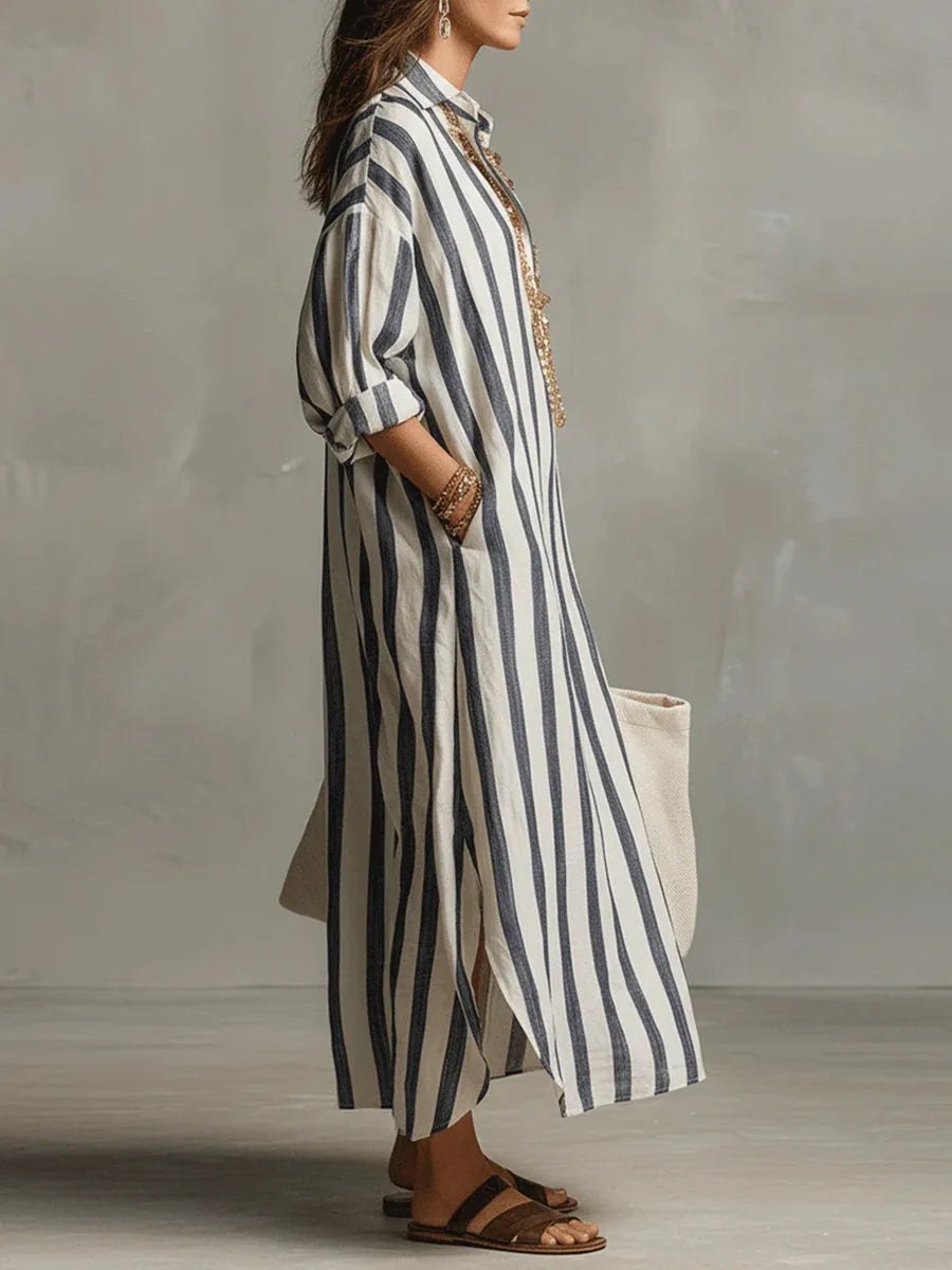 Amity | Women's Maxi V-Neck Striped Shirt Dress