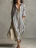 Amity | Women's Maxi V-Neck Striped Shirt Dress