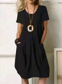 Ammeline | Women's Round Neckline Short Sleeve Cut Mini Dress in Black