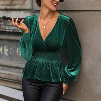 Amorette | Women's V-Neck Elegant Top in Pine Green