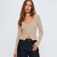 Ampelia | Women's V-Neck Button-Front Elegant Cardigan in Apricot
