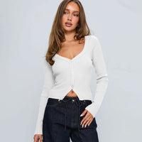 Ampelia | Women's V-Neck Button-Front Elegant Cardigan in Beige