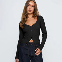 Ampelia | Women's V-Neck Button-Front Elegant Cardigan in Black