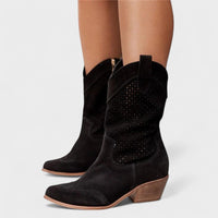 Anaïs | Women's Mid-Calf Perforated Detail Boots in Black