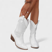 Anaïs | Women's Mid-Calf Perforated Detail Boots in White