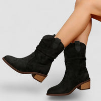 Anastasia | Women's Mid-Calf Pull Tab Detail Boots in Black