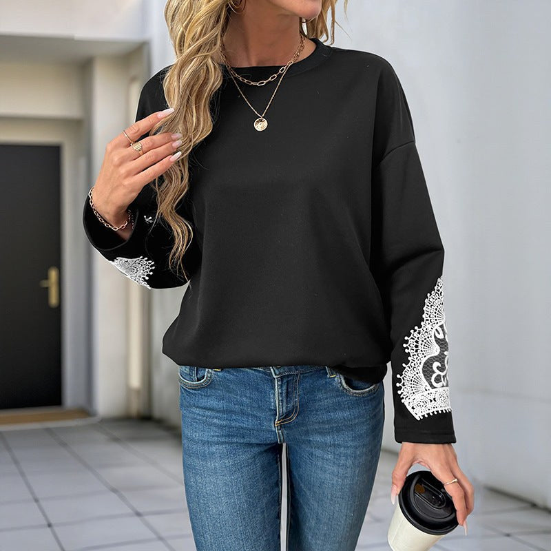 Anastasie | Women's Lace Elegant Sweatshirt in Black