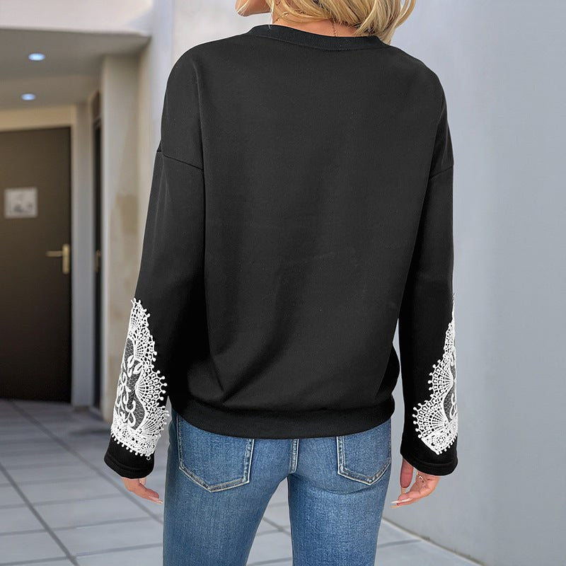 Anastasie | Women's Lace Elegant Sweatshirt in Black